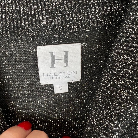 Halston Heritage Women's Metallic Stretch Sweater Midi Dress Sliver/Black Size S - Picture 5 of 10